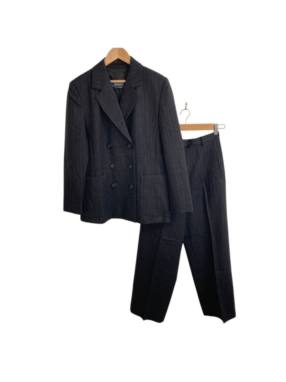 Max Mara Weekend Double Breasted Jacket Trousers Set Suit Charcoal Gray 40